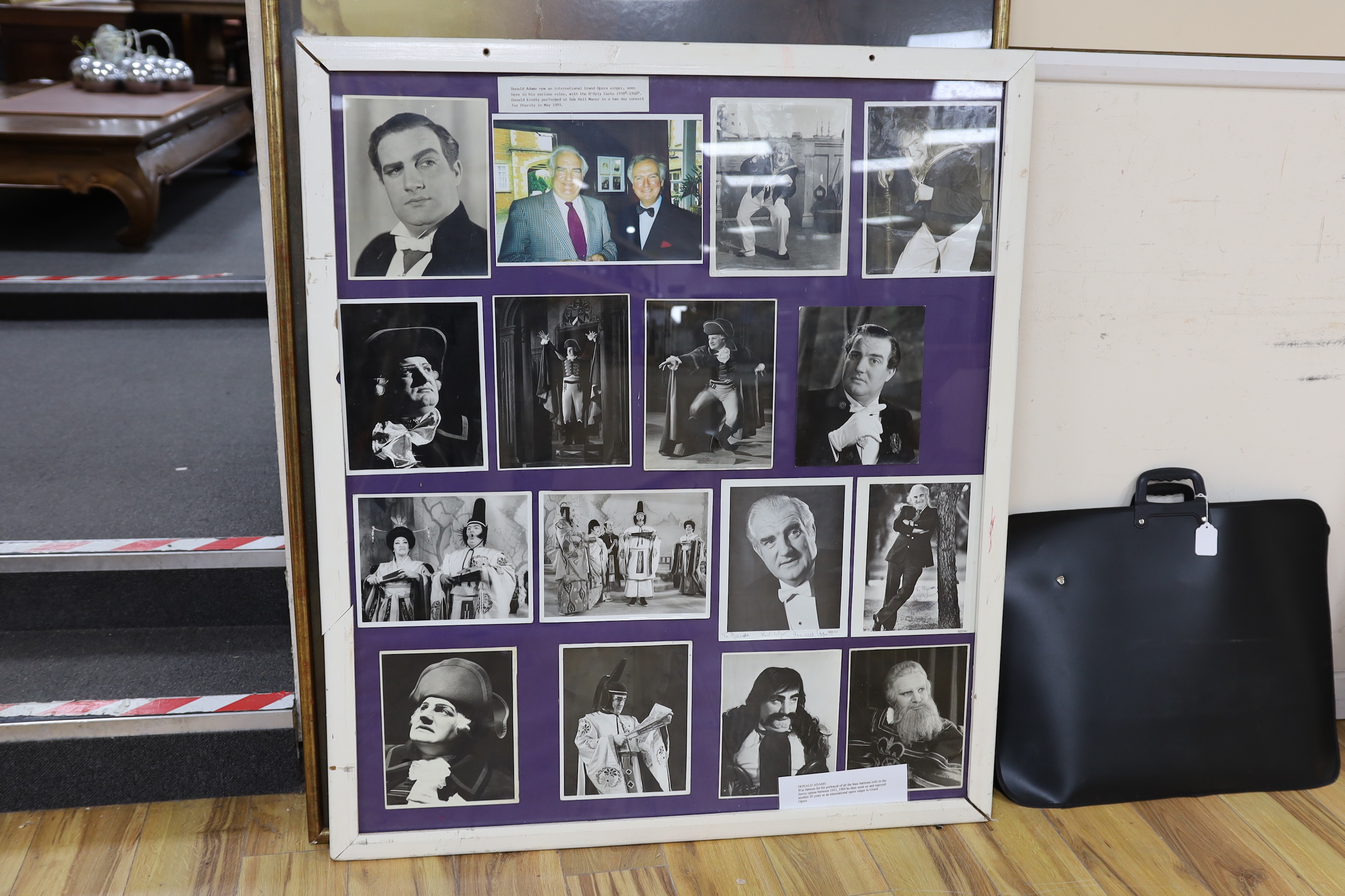 An early 20th century lithograph poster for Gilbert & Sullivan’s H.M.S. Pinafore, in an oak frame, together with a framed play bill, another framed poster, a large framed production photograph and a framed photo montage